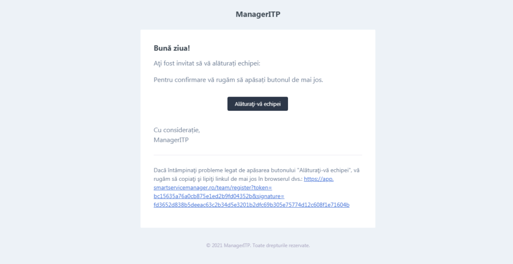 E-mail invitație — Alăturați-vă echipei