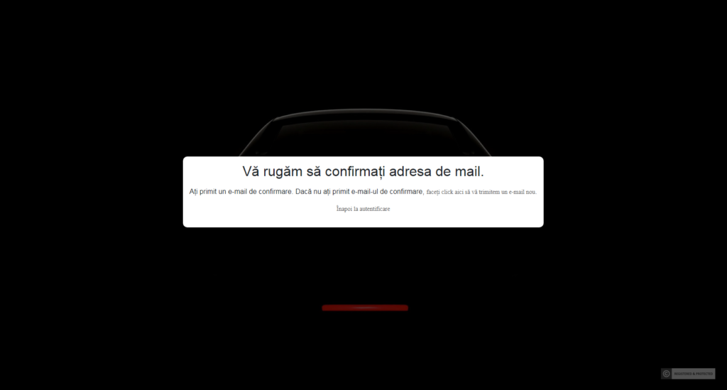 Ecran confirmare e-mail