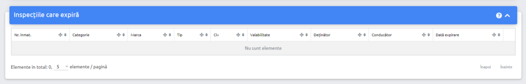 Submodul Inspecțiile care expiră